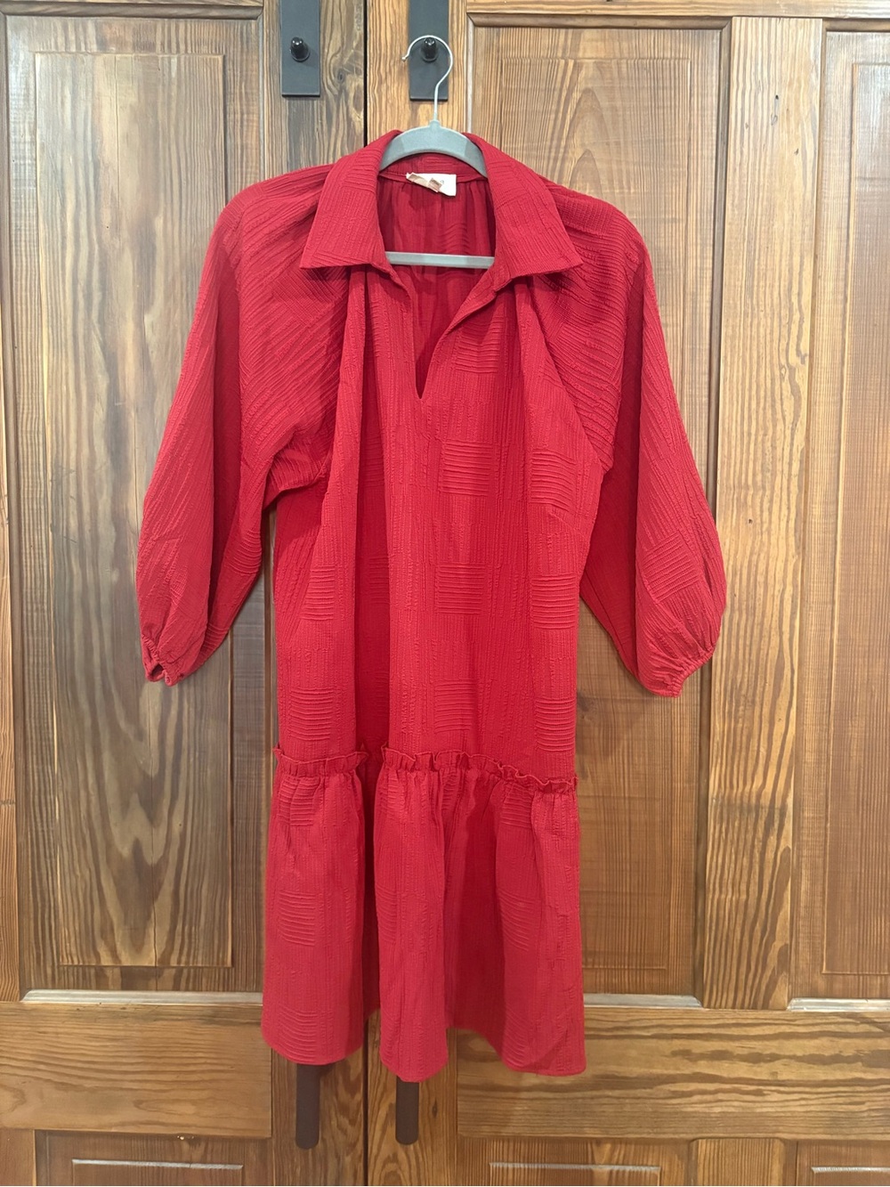 Umgee Red Textured Tiered Midi Dress